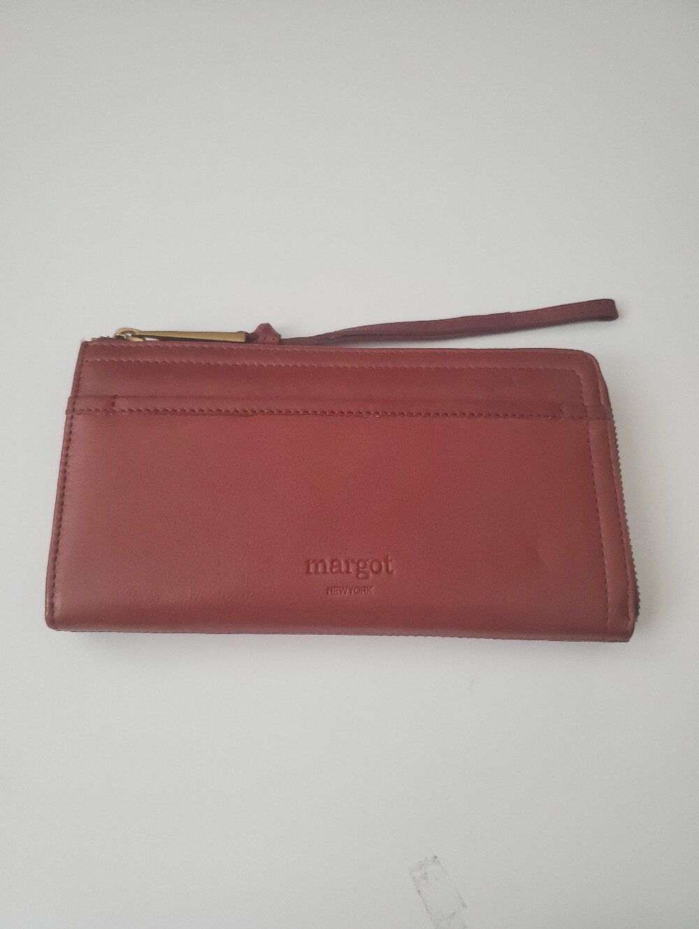 Margot Brown Leather Corner-Zip Wristlet Wallet